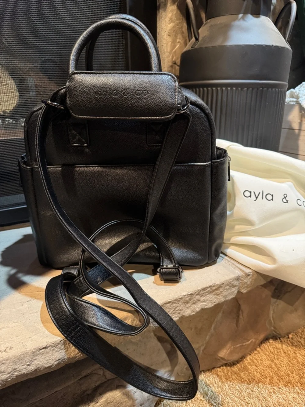 Ayla & Co Black Leather Diaper Bag